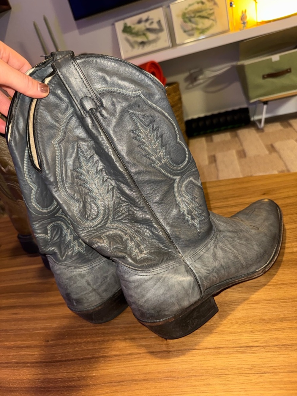 Abilene Boot Co. Grayish Blue Embroidered Western Cowboy Boots